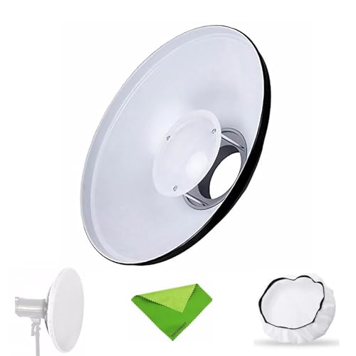 Godox 21.6inch/55cm White Beauty Dish Bowens Mount Reflector w/White Diffuser Light Modifier for Bowens Mount Studio Strobe Flash Light Monolight for Godox SK400II-V AD600Pro II AD600BM II MS300V