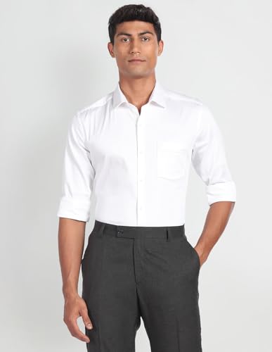 Image of Arrow Men Slim fit Cotton Solid Long Sleeves Cutaway Collar Shirt