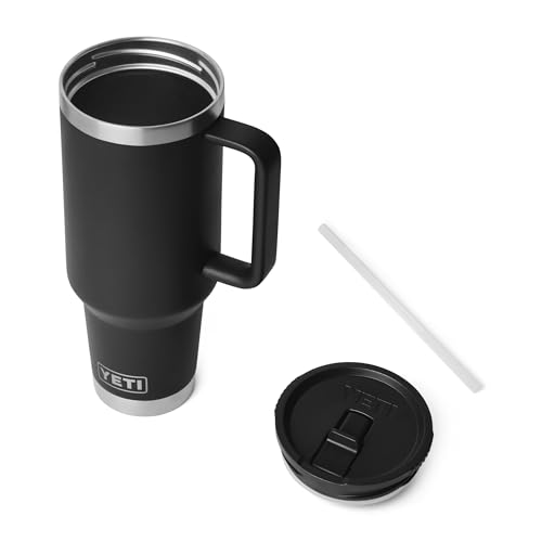Image of YETI Rambler 40 oz Travel Mug with Flip Straw Lid - Stainless Steel, Vacuum Insulated, Leakproof, Cup Holder Friendly, Black