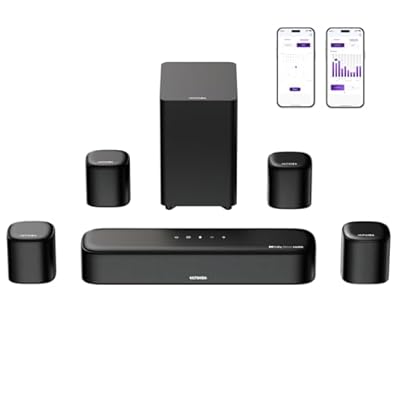 ULTIMEA 7.1ch Sound Bar with Dolby Atmos, Surround Sound System for TV with 4 Surround Speakers, Sound Bar for Smart TV with App Control, Soundbar with Subwoofer for Home Theater, HDMI eARC, Aura A60