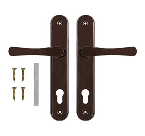 ADGO Ensemble de Poignées de Poignée de Porte pour Une Incrustation de Gâteau éponge de 90 mm, Poignée en Aluminium, Rosace en Acier Enduit de Poudre Galvanisé, Gauche et Droite, Marron