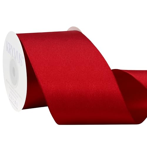 Kryvus Red Satin Wired Ribbon 2.5 inch X Continuous 10 Yards Luxury Double Faced Satin Wire Edge Ribbon for Gift Wrapping Wreaths Flower Bouquet Wedding Decorations Home Decor