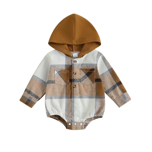 Image of Douhoow Baby Boy Hooded Romper Long Sleeve Boy Plaid Hoodies Baby Jacket Infant Fall Winter Festival Clothes