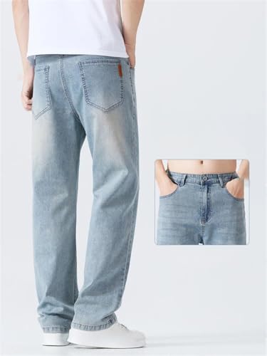 Men's Breathable Soft Casual Jeans Summer Ultra Thin Straight Loose Fit Business Fashion Denim Trousers2