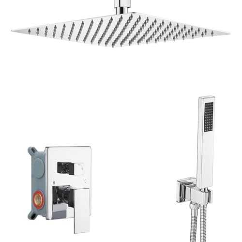 YCAIKOI 12 Inch Polish Chrome Ceiling Mount Shower System Bathroom