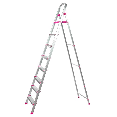 Image of Casa Copenhagen Designed in Denmark, 8-Step Foldable Aluminium Ladder Laser Cut with Super Advance Sure-Hinge Technology,7 Years Warranty - Silver