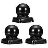 uxcell 3Pcs Metal Ball Post Cap, 1.26 x 1.26 Inch Round Fence Post Cap with Ball Top, Decorative Iron Pipe Caps for Square Posts, Handrail Guardrail, Deck Railing, Gate, Mailbox, Black