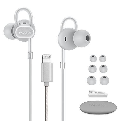 PALOVUE Lightning Headphones with Microphone Controller and MFi Certified, Neoflow Noise Isolation Earbuds Compatible with iPhone 14 13 12 11 Pro Max, X/XS Max/XR 8/P 7/P (Color Gray)