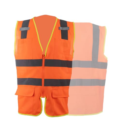 Homiegear High Visibility Reflective Safety Vest | Class 2 High Visibility Zipper Front Safety Vest With Reflective Strips | Construction ANSI Class 2 Work Vest for Men & Women (Orange, L)
