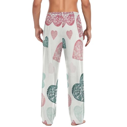 Men's Pajama Pants Hearts Print Sleep Pajama Lounge Pant with Pockets, Elastic Waistband2