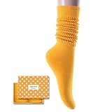 Zmart Mustard Slouchy Socks for Girl - Stacked Thin Scrunchy Tall Boot Socks 80s 90s for Women Size 5-10