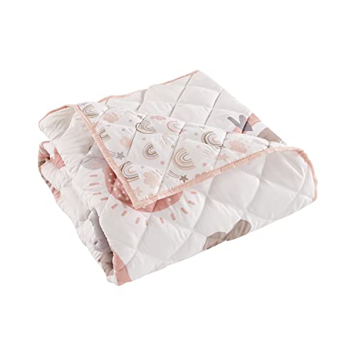 Levtex Baby - Rainbow Dreams Toddler Bed Set - Pink, Grey, Taupe, Tan And Coral - Rainbow Theme - 5 Piece Set - Quilt, Fitted Sheet, Flat Sheet, Pillow Case, Decorative Pilow #TOP5