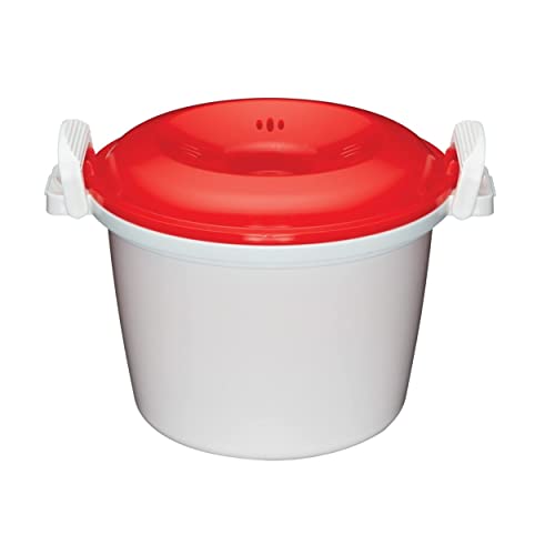 KitchenCraft Rice Cooker - Microwave Steamer, BPA Free Plastic, 1.5 Litre, White/Red - Image 4