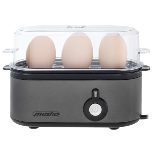 Mesko MS 4485 Eierkocher für 1 bis 3 Eier, halbharte oder harte Schale, Kochmodus, Messbecher, Stichanzeige, automatische Abschaltung
