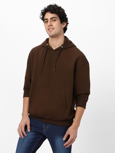 Image of Urbano Fashion Men's Cotton Solid Oversized Hooded Neck Sweatshirt
