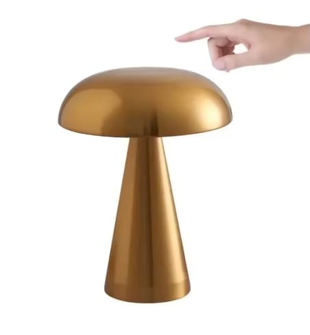 Générique Lampe de Table LED en Forme de Champignon, Tactile, intensité variable, Rechargeable 1200mAh type C, 3 nuances d'éclairage blanc, Lampe champignon (Or - Gold)