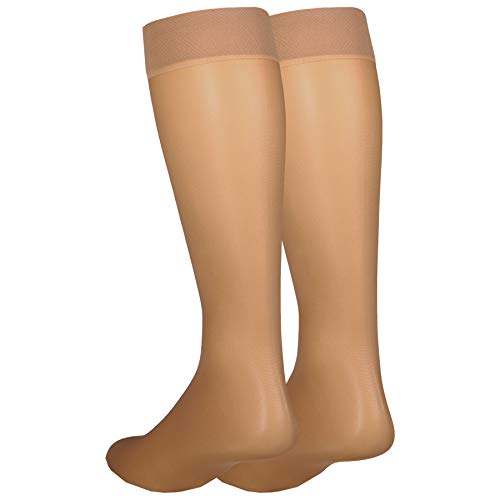Nuvein Sheer Compression Stockings For Women, 8-15 Mmhg Support, Light Denier, Knee High, Closed Toe, Beige, Medium #TOP6