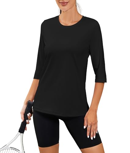 JomeDesign 3/4 Length Sleeve Womens Tops Sun Shirts UPF50+ Tunic Blouses Breathable Crew Neck Loose Fit Tshirts Outdoor2