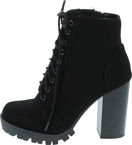 Soda Chalet – Fashion Lace up Military Inspired Ankle Boot with Stacked Heel and Side Zipper
