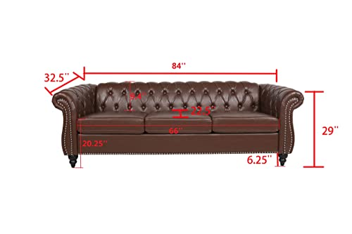 Image of LEVNARY Chesterfield Sofa, Classic Tufted Upholstered Leather Couch, Modern 3 Seater Couch Furniture with Tufted Back for Living Room Office (Dark Brown)