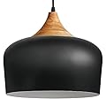 POLITAMP Modern Pendant Lights,Wooden Dome Pendant Light Fixture,Adjustable Hanging Pendant Lighting Chandelier Lamp for Kitchen Island,Dining Room,Hallway,Foyer,Bedroom(Black)