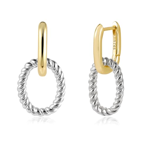 14K Two Tone Gold Silver Hoop Earrings for Women Drop Dangle Paperclip Earrings Convertible Link Chain Earing