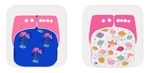 Image of Ambaby Organic Cotton Cloth Diapers - Pack of 4 | Leak-Proof & Reusable | 250ml Absorption | 2 Covers 2 Inserts 2 Boosters | Rash-Free Quick Dry