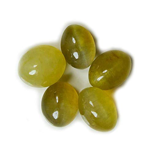 Pierre œil de chat naturel jaune en lot de 5 cabochons ovales de 30-45 carats