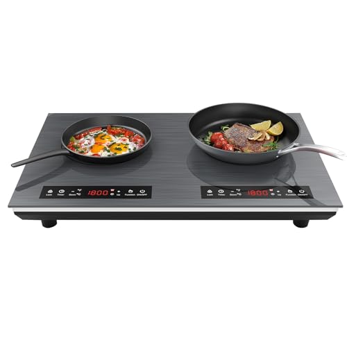 VBGK Double Induction Cooktop, 24 inch 4000W Electric cooktop with hot plate, induction stove top with LED Touch Screen 9 Levels Settings with Child Safety Lock & Timer 110V Induction cooktop 2 burner