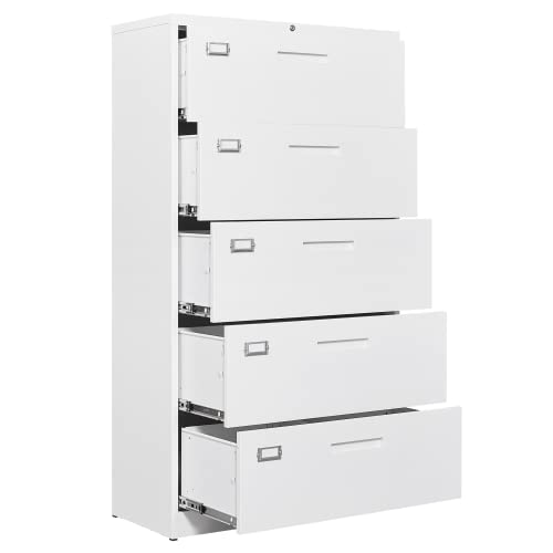 Bynsoe 5 Drawer Lateral File Cabinet Metal Filing Storage Cabinet With Lock Office Home Steel Lateral File Cabinet For A4 Legal/Letter Size Wide File Cabinet Locked,Assembly Required #TOP5