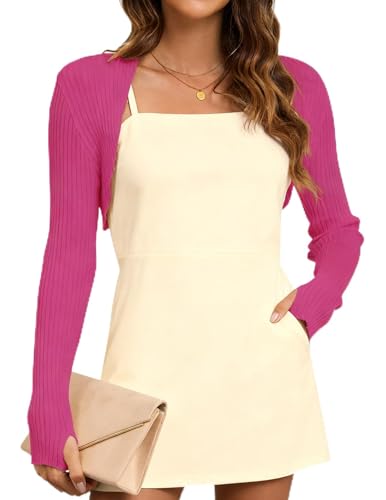 VIAURBE Summer Cardigans for Women Lightweight Long Sleeve Bolero Shrug Open Front Cropped Sweaters Tops Rose XXL