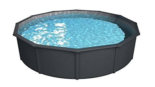 Steinbach Stahlwandpool Set Nuovo de Luxe II – 012151G – Ø 460 x 120 cm – Robuster Pool in Anthrazit für bis zu 17.900 l Wasserinhalt – Mit winterfester silbergrauer Innenfolie und zahlreichem Zubehör