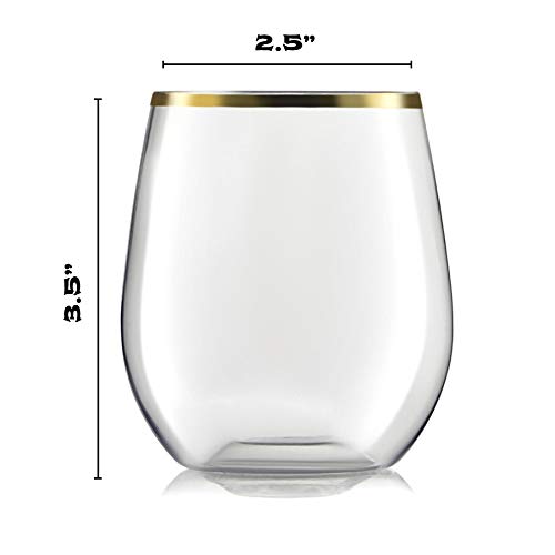 32 Pack Stemless Plastic Wine Glasses Disposable 12 Oz Gold Rim - Shatterproof Recyclable And Bpa-Free, Stylish Drinkware For All Beverages, Cocktail Parties, Wedding Reception And Catered Events #TOP7