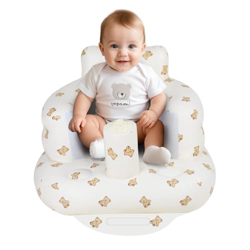 Image of AirSwim Inflatable Baby Seat, Inflatable Baby Chair for Babies 3 Months and Up Summer Baby Inflatable Seat for Sitting Up, Blow Up Baby Floor Seat with Built in Air Pump, Bear