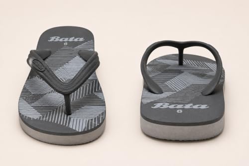 Image of Bata Men's Flip Flops Slippers, Grey Geometric Print