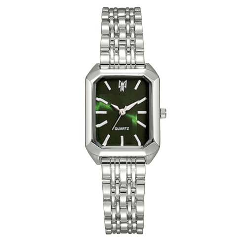 JOATVEE Relojes de mujer cuadrados Elegante reloj de pulsera analógico de cuarzo Reloj de mujer de negocios casual con esfera rectangular de concha y correa de aleación, Silver-green, Pulsera JOATVEE Relojes de mujer cuadrados Elegante reloj de pulsera analógico de cuarzo Reloj de mujer de negocios casual con esfera rectangular de concha y correa de aleación, Silver-green, Pulsera
