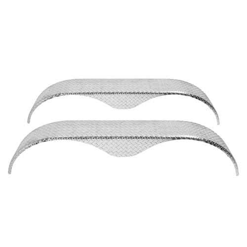 ECOTRIC Pair Diamond Plate Tandem Aluminum Teardrop Tread Plate Cargo Trailer Fenders Universal Fits Most 14 15 16 Tires Silvery