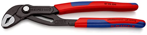 KNIPEX Cobra Wasserpumpenzange, 250 mm, Muttern bis 46 mm, Rohre bis 52 mm, Feinverstellung per Knopfdruck, Rohrzange, 87 02 250