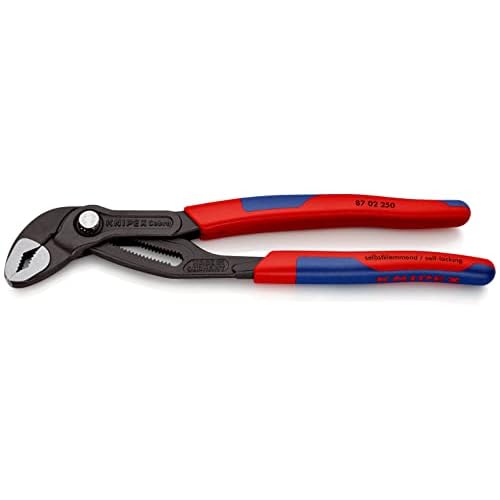 KNIPEX 87 02 250 SB Cobra® Hightech-Wasserpumpenzange grau atramentiert mit schlanken Mehrkomponenten-Hüllen 250 mm (in SB-Verpackung)