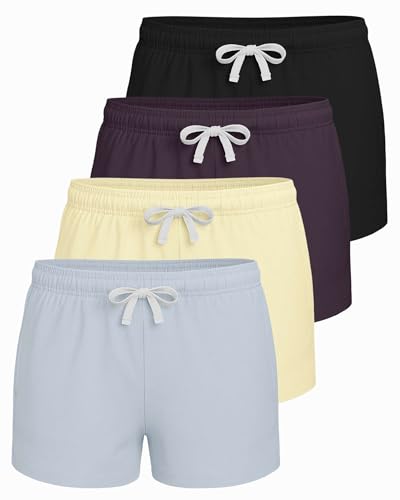 Image of Real Essentials 4 Pack: Girls French Terry Lounge Shorts - Ultra Soft Pull-On Gym, Camp, Sports & Everyday Shorts