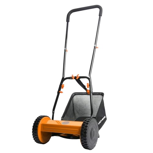 Ark Mat HAND PUSH LAWNMOWER with Rear Roller Stripes – 300mm Heavy Duty Steel Blades, 4 Cutting...