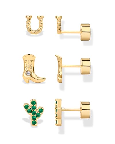 Image of PAVOI 14K Gold Plated Dainty Flat Back Earrings for Women, Piercing Studs
