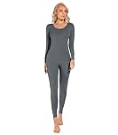 Liang Rou Women's Crew Neck Top & Bottom Ultra Thin Thermal Underwear Set Grayish Blue Medium