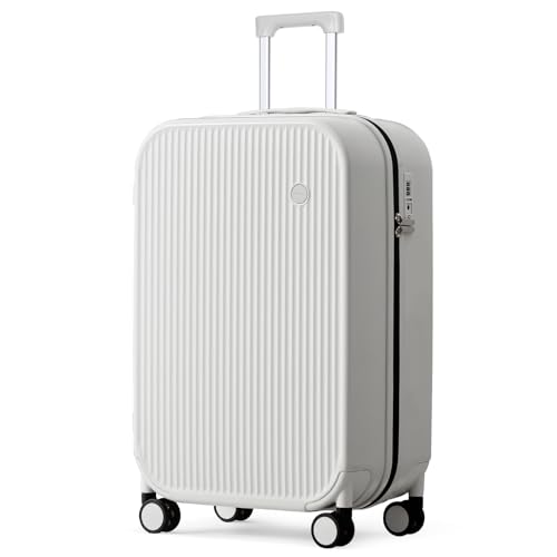 mixi 24 Inch Checked Luggage PC Hardshell Suitcases with Wheels for Travel Woman Men, Smoke White