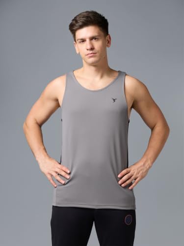Image of TECHNOSPORT Men's Solid Slim Fit Scoop Neck Sports Innerwear Vest with TECHNOCOOL+ Quick Dry Anti Odour Anti Microbial 2 Way Stretch Soft & Smooth Activewear