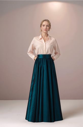 Women's Long Flared Taffeta Skirt A-Line Floor Length Taffeta Skirts with Pockets2