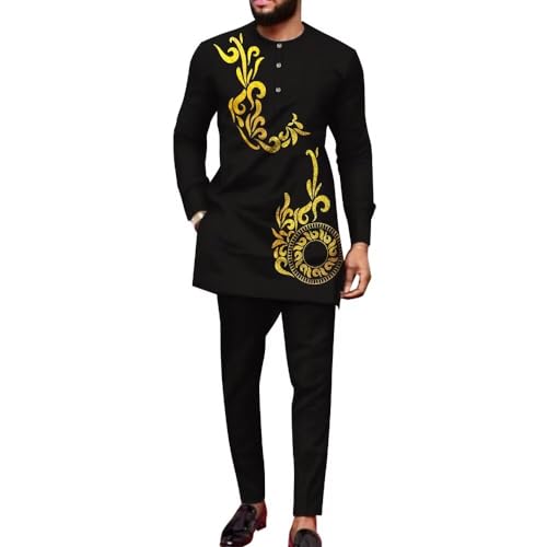 African Outfits for Men Dashiki Suits O-neck Mens African Formal Attire Print Nigerian Clothes Long Sleeve Party Wear