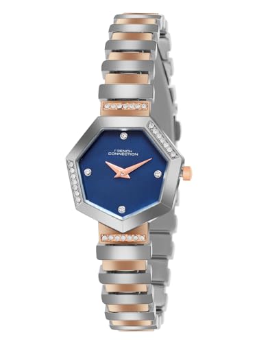 Image of French Connection Mop Blue Hexagonal Dial with Rose Two Tone Stainless Steel Strap Watch for Womens - FCN0139RTM