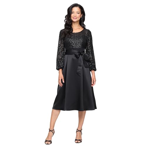 Alex Evenings Women's Satin Ballgown Formal Event Dress with Pockets and Tie Belt