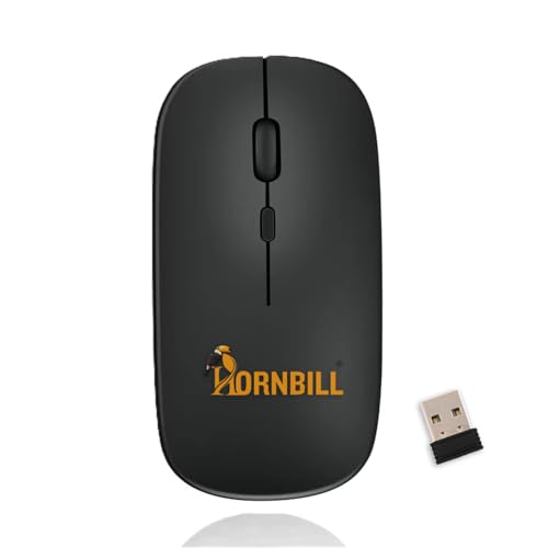 HORNBILL Wireless Mouse Rechargable, Upgraded, Ultra Slim Silent 2.4G Cordless Mouse 1600 DPI with USB Receiver for Laptop PC Computer Mac Tablet, Battery Level Visible, Black